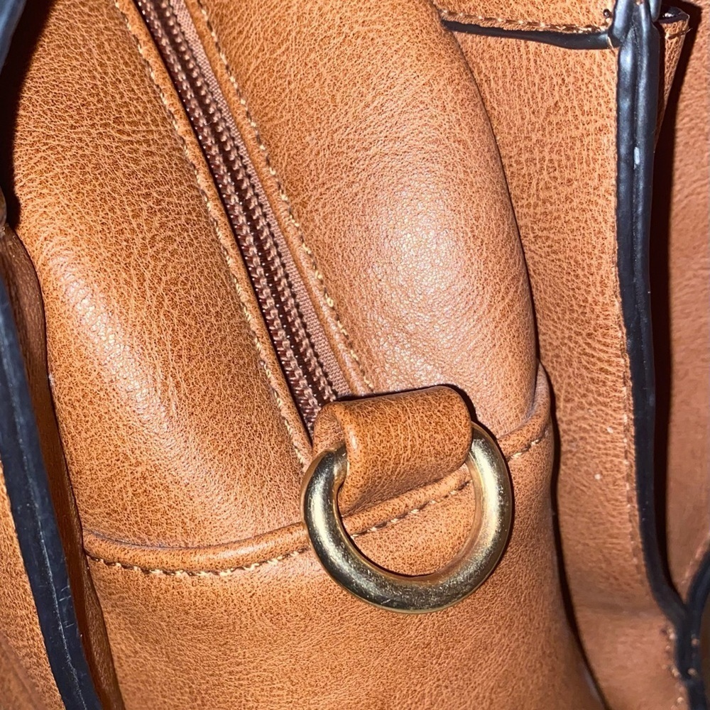 DASEIN Satchel Handbag Shoulder Bag Tote Vegan Textured Leather in Brown Gold - Picture 4 of 13